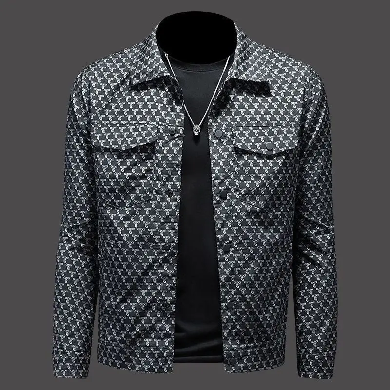

Весенне-осенняя мужская куртка, модное рабочее пальто с воротником с принтом, мужской облегающий модный топ на тонких пуговицах