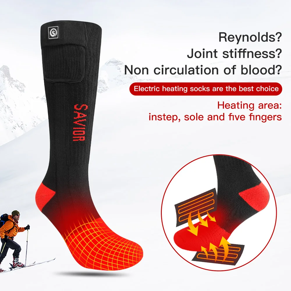 Savior Heated Socks 100% Pure Cotton Outdoor Sports Thermal Heating Socks Foot Warmer Electric Socks Warmer Socks Cycling Skiing