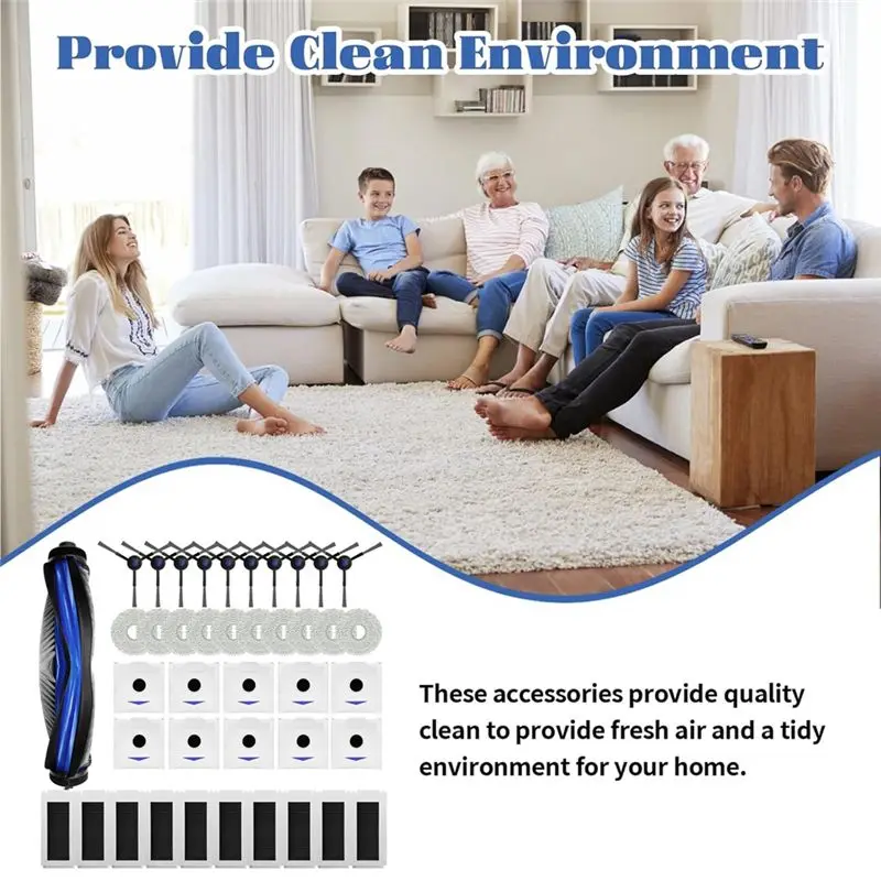 Y51A-41PCS Brush Filter Dust Bag And Mop Cloth Kit For Ecovacs Debot N30 Omni N30 Pro Omni Vacuum Cleaner Replacement Parts