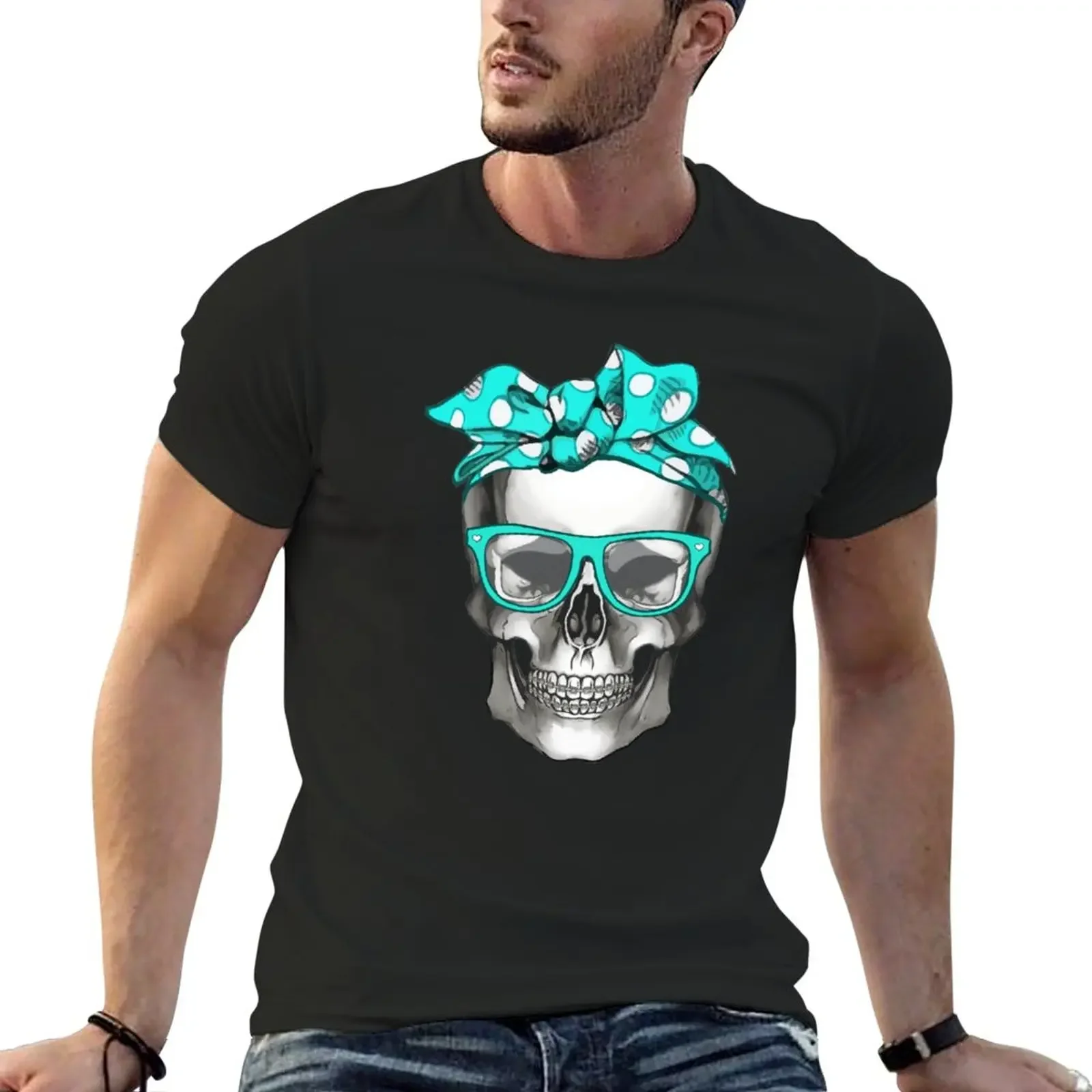 Skull human anatomy turquoise nerd tooth brace T-Shirt anime Short sleeve tee T-shirt men