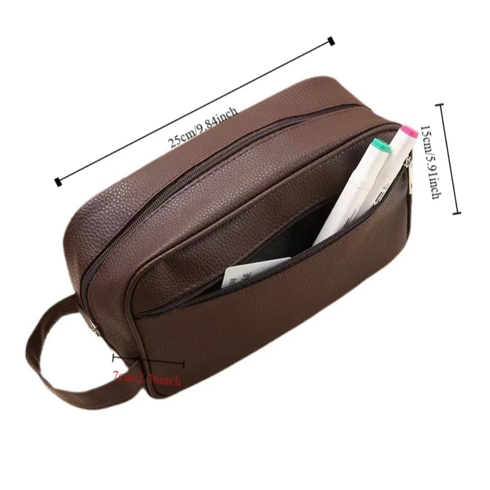 Saco cosmético padrão lichia para homens, armazenamento impermeável de higiene pessoal, Zipper Pouches, PU Organizer, Casual Outdoor Handbag