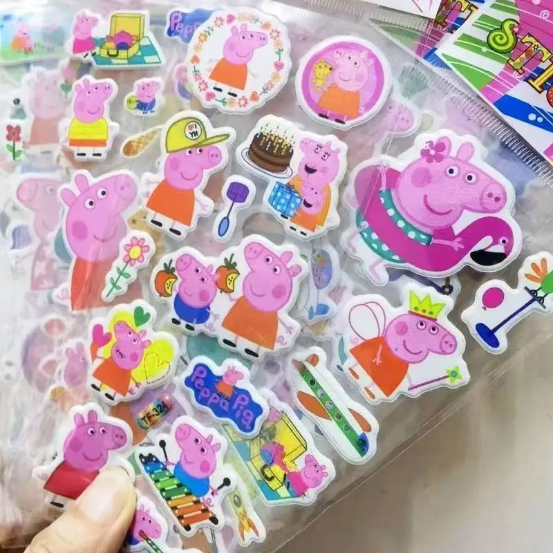 Peppa Pig cartoon sticker notebook sticker, 3D bubble sticker for boys and girls, kindergarten reward sticker, water cup sticker view 4