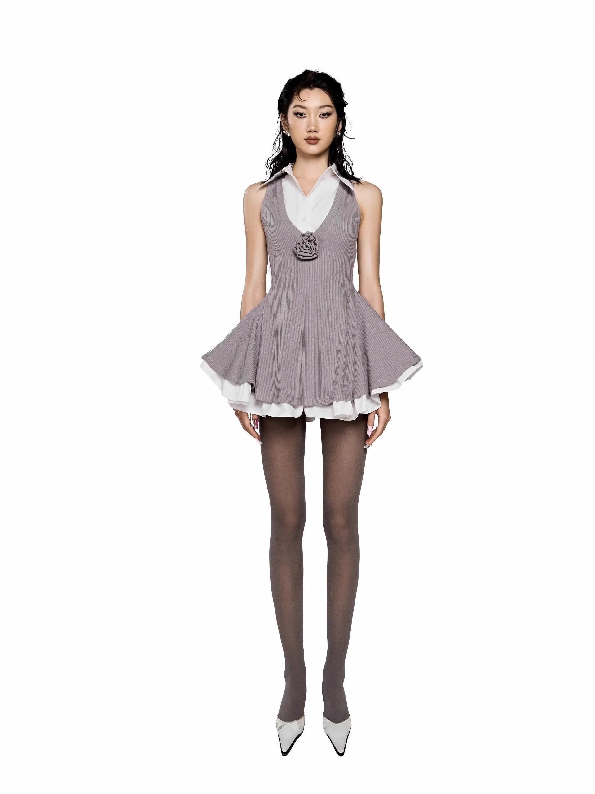 

LSOUL Spicy Girl Sle Svel Waist-Cinched Dr Women's 3D Rose Knitted Dr Patchwork Soft Cotton Summer Casual Vest ...