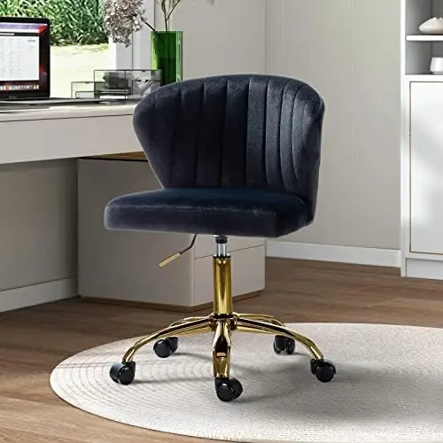 

TINA' Office Desk Chairs with Wheels & Gold Base, JOMA Velvet Cute Armless Office Chair, Adjustable Low Back Swivel Roll Fabric