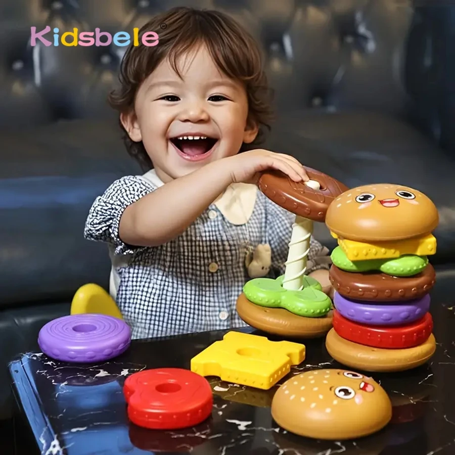 Toddler Educational Burger Stacker Toy – Sensory Learning, Matching Game, Motor Skill Development, Fun Pretend Play Food Set
