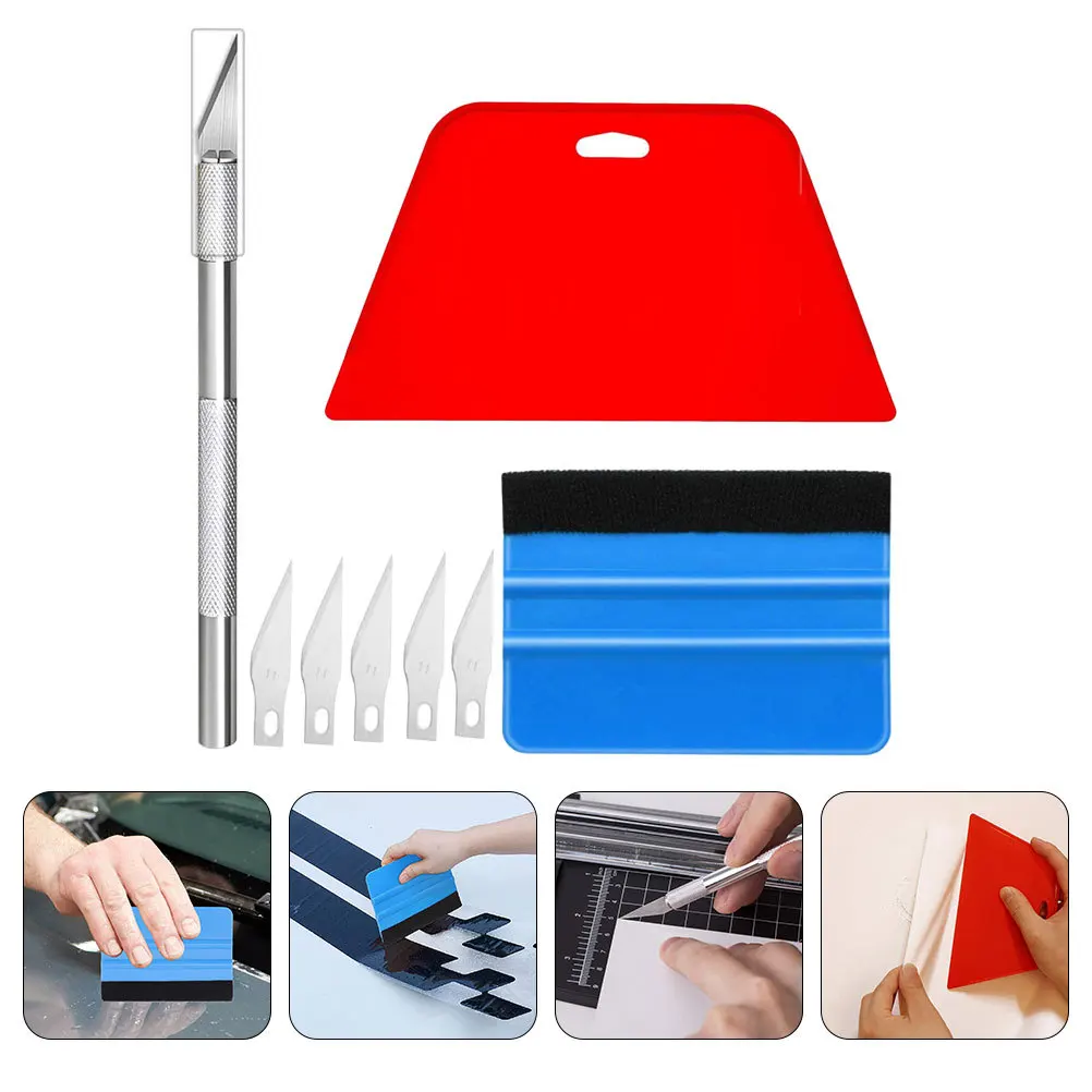 

1 set Car Tint Tool Kit Red Blue Scrapers 5 Blades For Window Tint Installation Vinyl Wrap Automotive Film Application