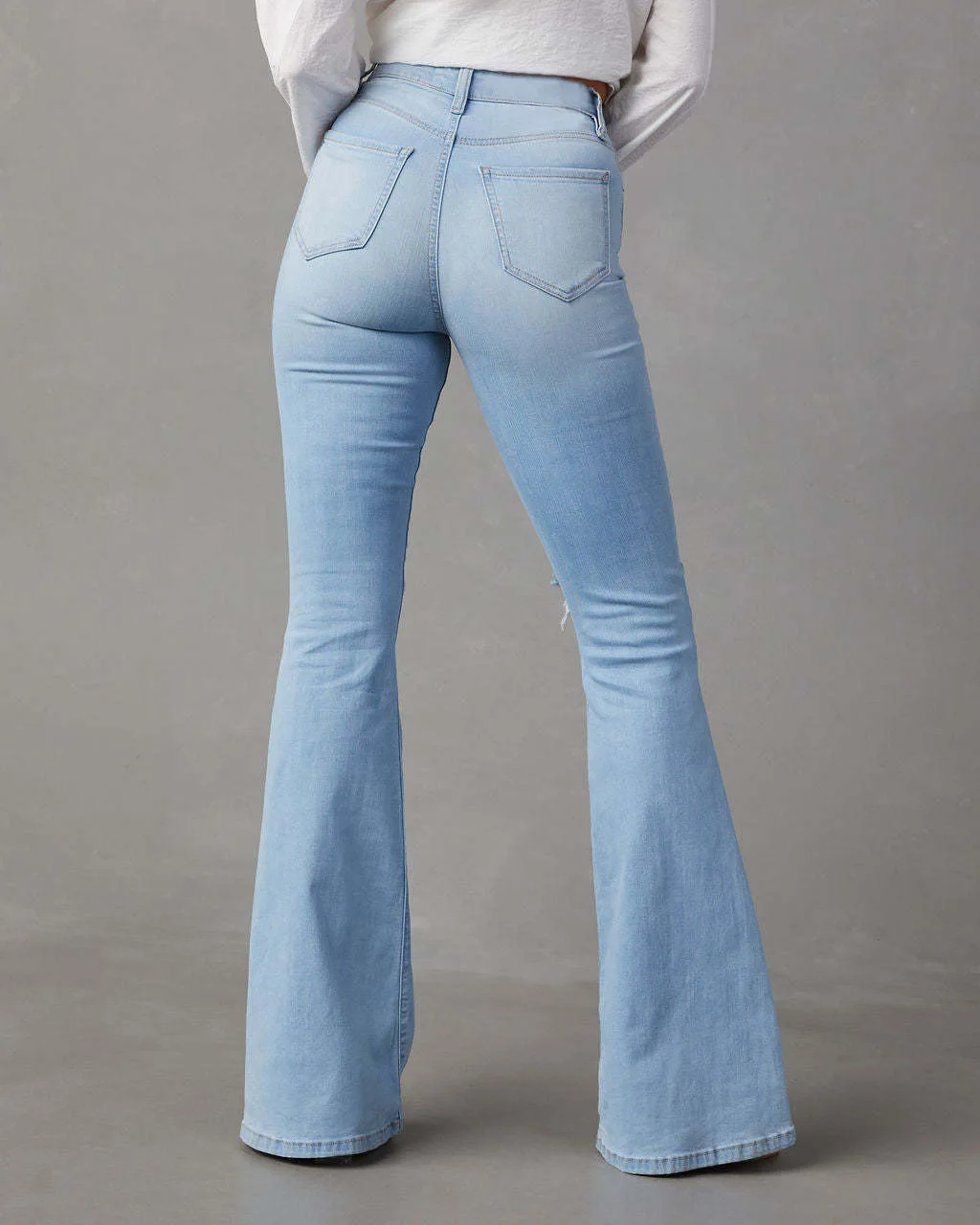 Blauwe Jeans Voor Vrouwen Broek Jeans Casual Lange Flare Broek Slanke Hoge Taille Gat Denim Broek Knoop Y 2K Lente 2024