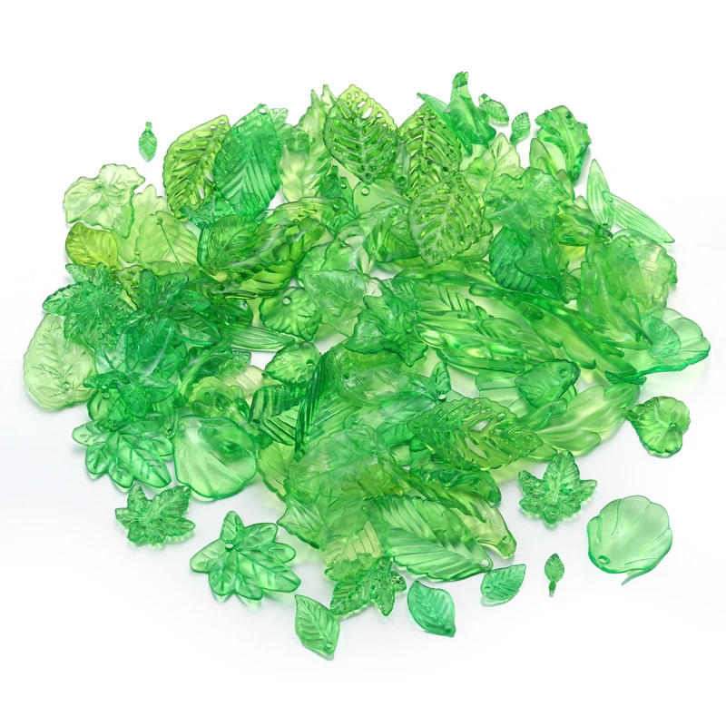 10-100pcs 17styles Green Acrylic Leaf Charms Leaves Beads Pendants For Diy Necklace Bracelet Earrings Jewelry Making W297