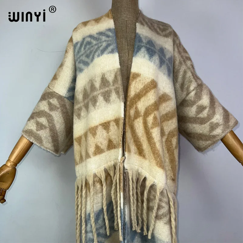 WINYI winter catwalk coat for women elegant print tassel Luxury Long Fur Loose OverCoat Thick Warm long down coat fashion jacket