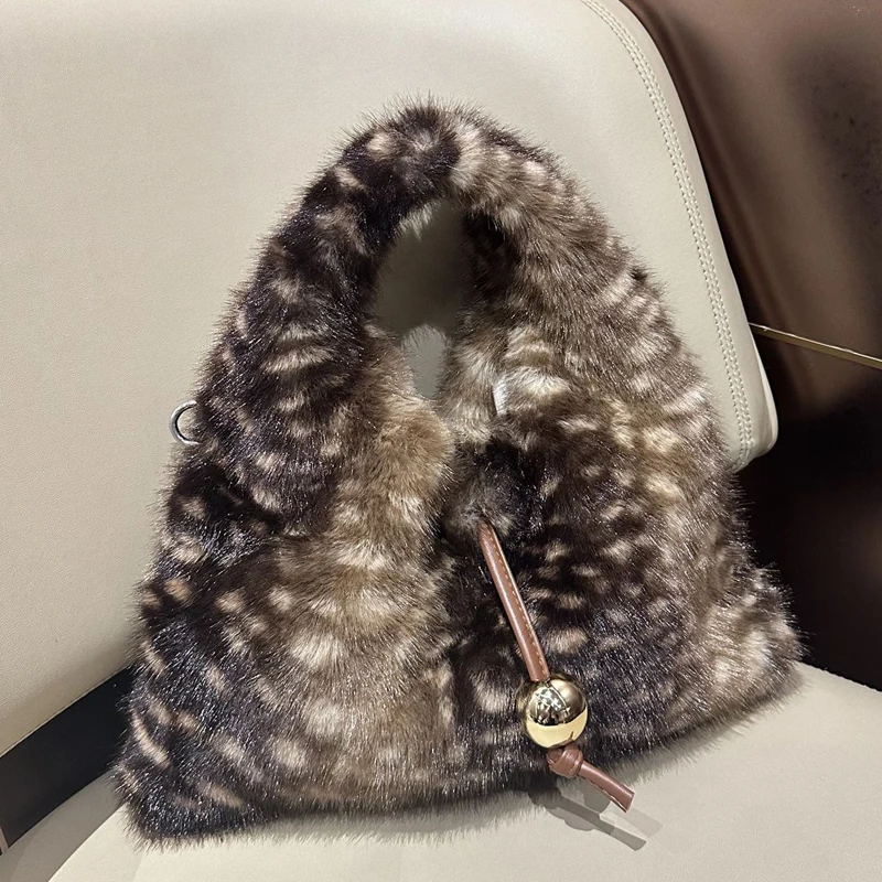 

Модные женские сумки-бродяги из искусственного меха с леопардовым принтом, роскошная дизайнерская сумка и кошелек, новинка 2023 года, с цепочными ремнями, подмышками, плечами