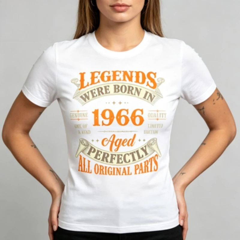 Female Cotton Crew Neck T-Shirt Legends Were Born In 1966 Vintage Retro Letter Print Birthday Celebration Tee
