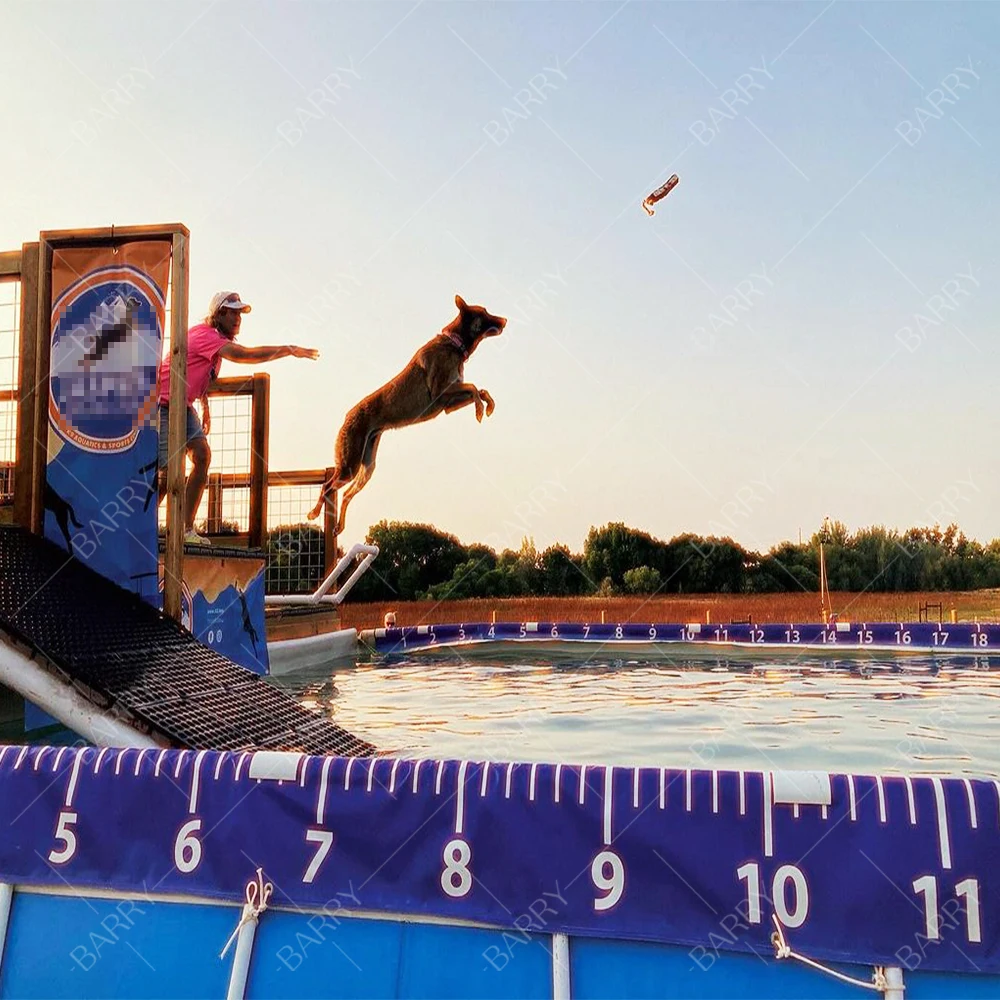 Platón duradero portátil sobre el suelo, lona de PVC de 0,9mm, marco de Metal, piscinas para perros profundos para entrenamiento de perros