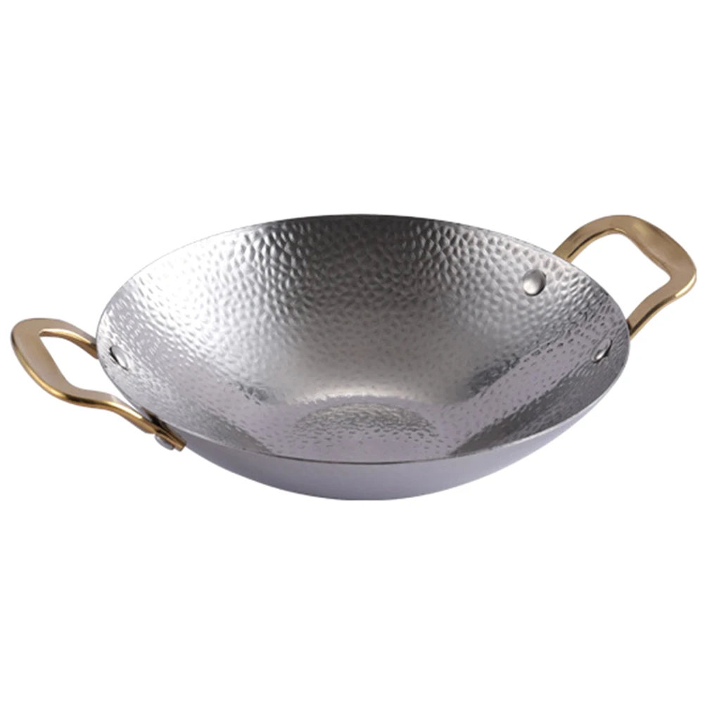 

1pc Hammered Stainless Steel Cooking Pot Household Dry Pot For Seafood Hot Ramen Stock Kitchen Pan With Double Handle