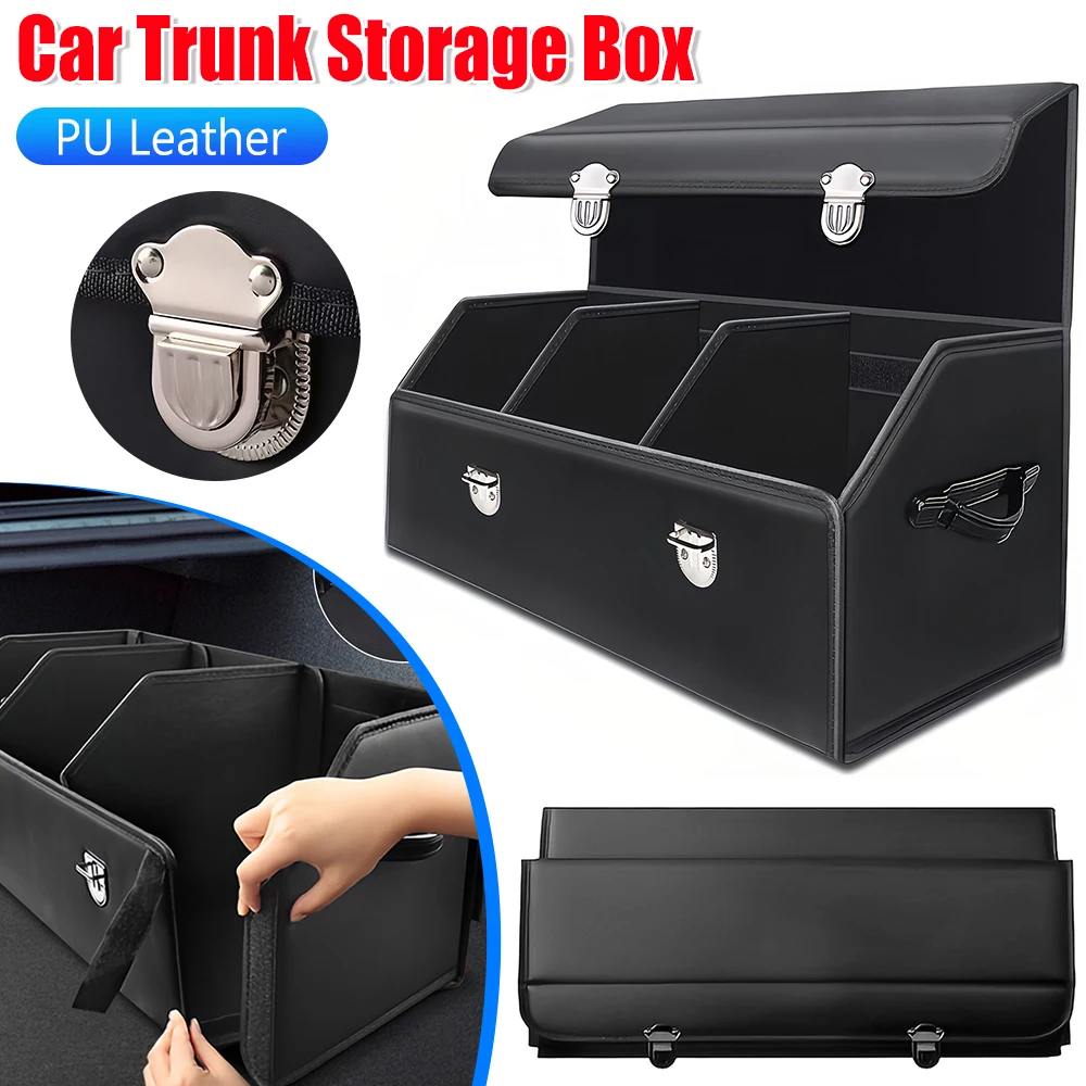 Trunk Organizer for Car With Lid Foldable Trunk Organizer for SUVs & Sedans Multi-Functional Leather Storage Box Stowing Tidying