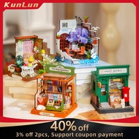DIY 3D Puzzles Wooden Toy Miniature Dollhouse Handmade Doll House Model Building Kits Post Office/Resturants/Bookstore Toys Gift