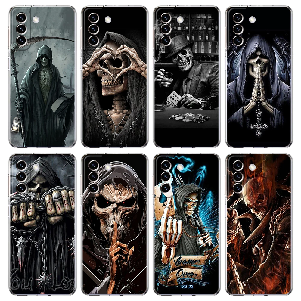 Phone Case For Samsung Galaxy S26 S25 S24 Plus S23 FE S22 S21 S20 Ultra 5G S10 Soft Clear Cover Skull Skeleton Grim Reaper