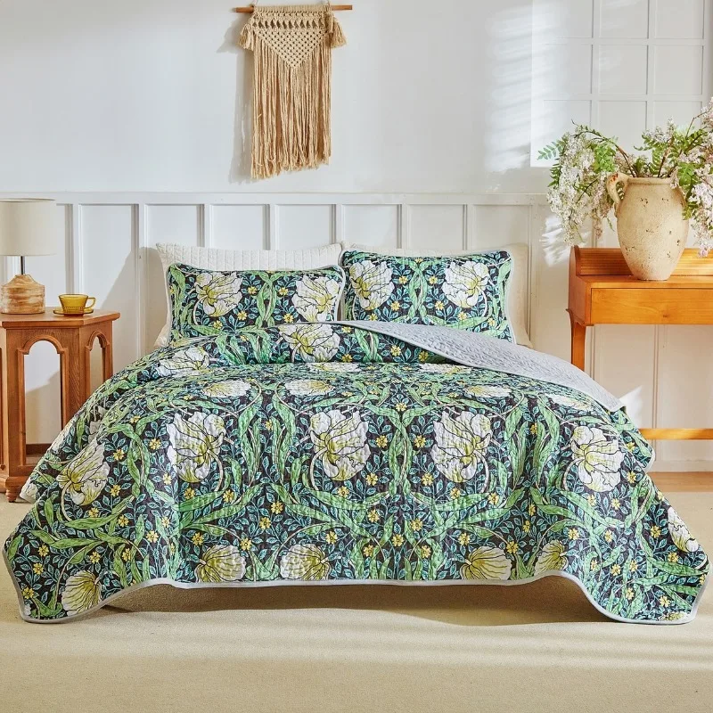 Luxury quilted bed cover three-piece set printed breathable non-slip bedroom bed cover plus double pillowcase
