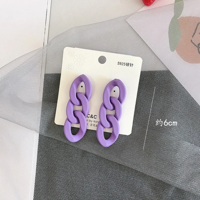 Purple Color Chain Design Acrylic Long Dangle Earring for Women Rubber Paint Geometric Brincos  Jewelry Wholesale Christmas Gift