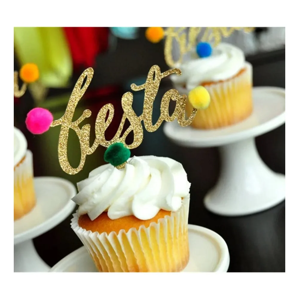 

2024 Personalize Pom Pom Fiesta Cupcake Toppers, Mexico, Bachelorette Party Decoration,