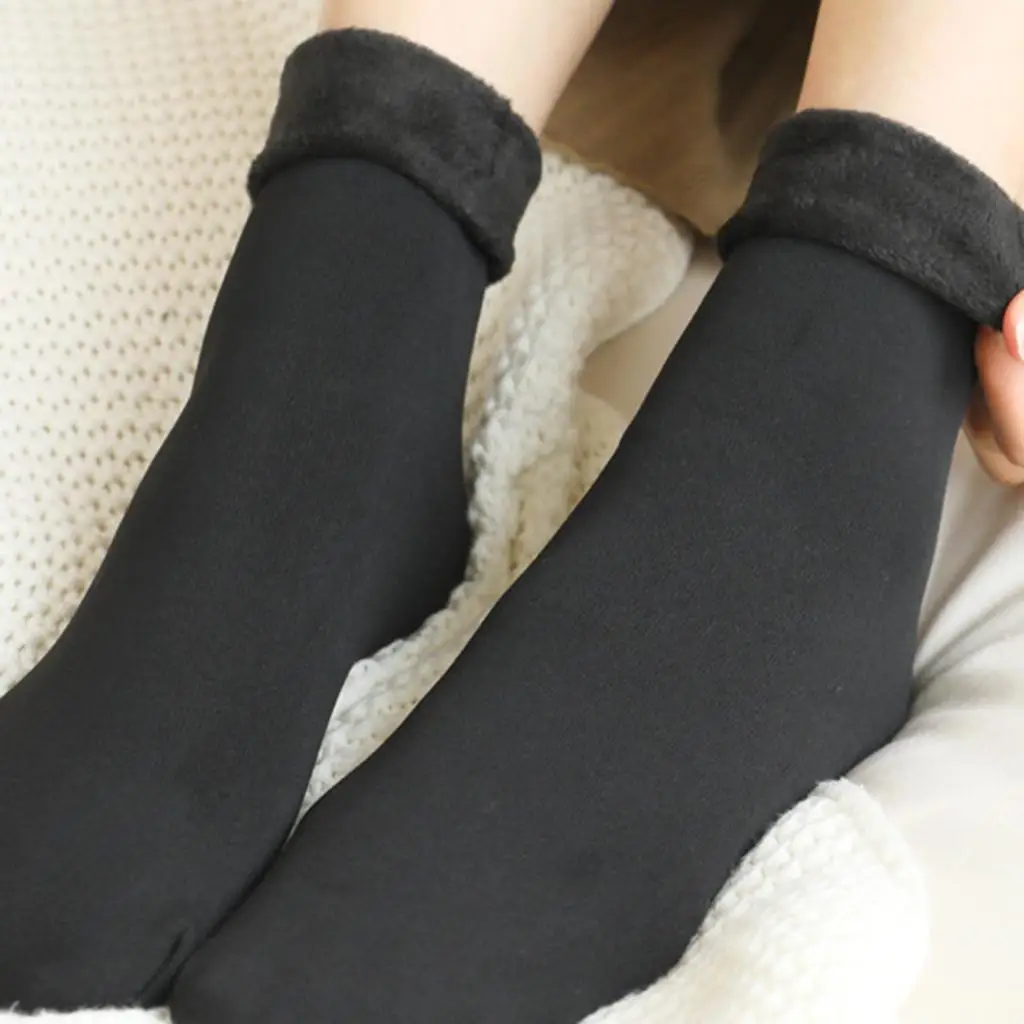 Cozy Fleece Lined Womens Winter Socks Seamless Durable Nylon Hosiery for Home Floor Sleep and Boots Use