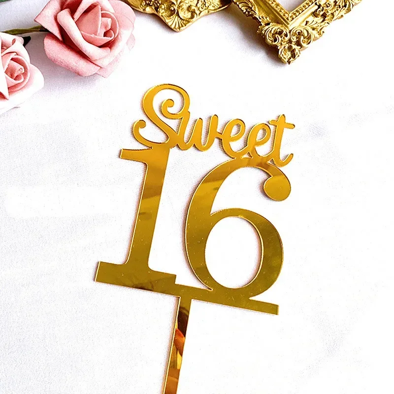 Gold Acrylic Happy Birthday Cake Topper Sweet16 20th 30th 40th 50th 60th Special Age Birthday Party Cake Decoration Supplies