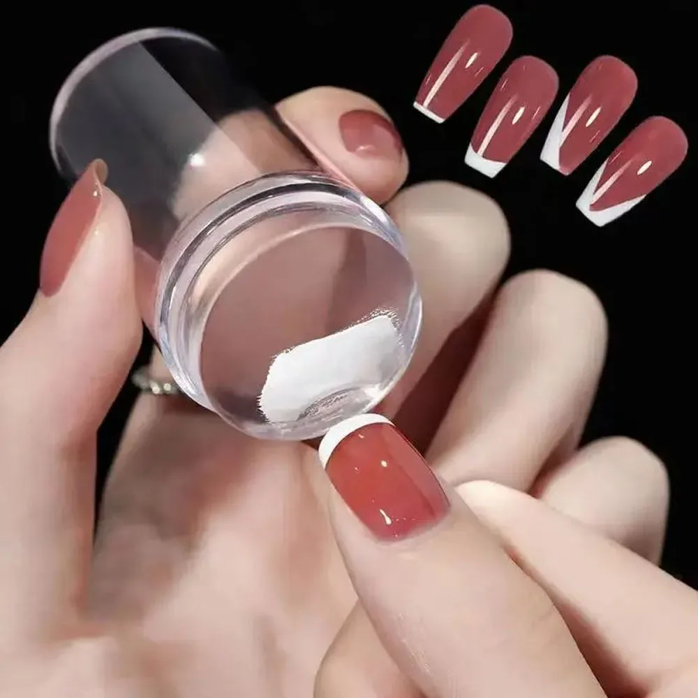 Transparent Nail Stamper With Scraper 2-Piece Set, Silicone Stamper For French Nail Printing, Nail Art Stamping