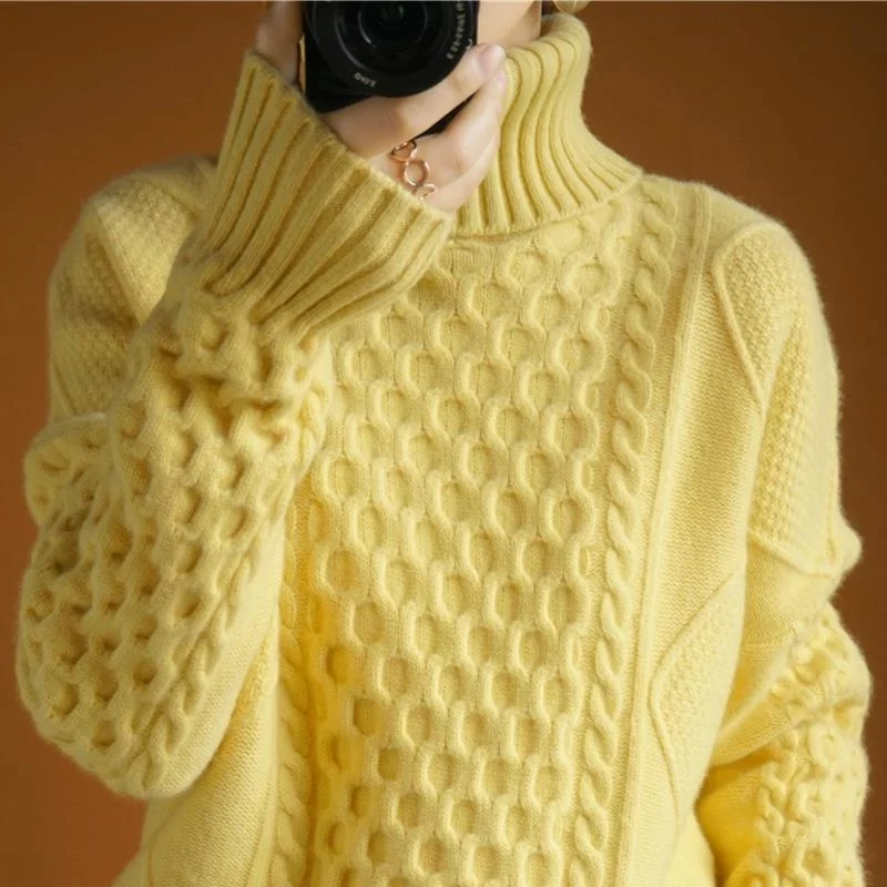 2023 Autumn Women Long Sleeve Loose Pullovers Sweaters Knitwear Outerwear Korean Female Turtleneck Warm Tops T304