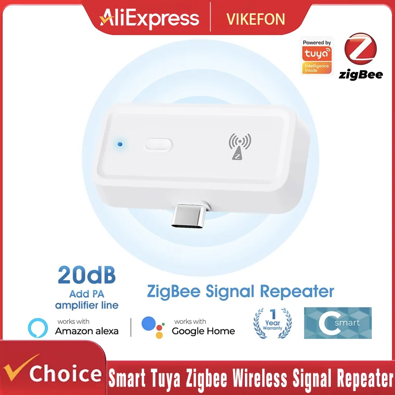

Беспроводной повторитель сигнала VIKEFON Smart Tuya Zigbee, усилитель сигнала типа C, можно использовать с приложением Smart Life Hub шлюза ZigBee
