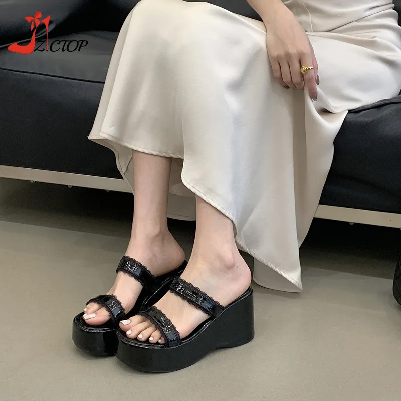

Platform Wedge Heel Slippers for Women High Heels Sandals Flip-Flop Thick Sole Pink New Summer Casual Shoes