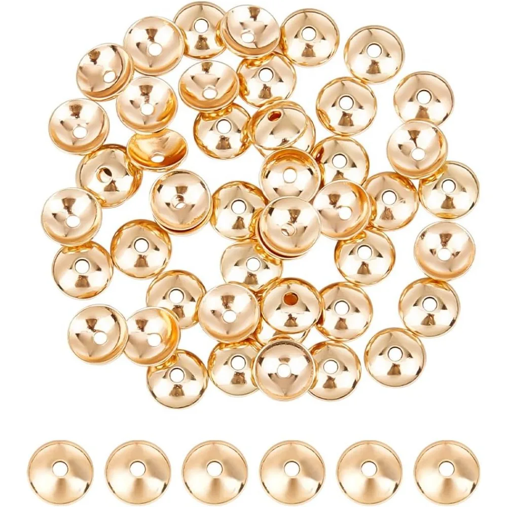 

60 Pcs Round Brass Beads Caps 6mm Light Beads End Cap Loose Spacer Metal Beads Bead Caps Cone for DIY Jewelry Making Necklace