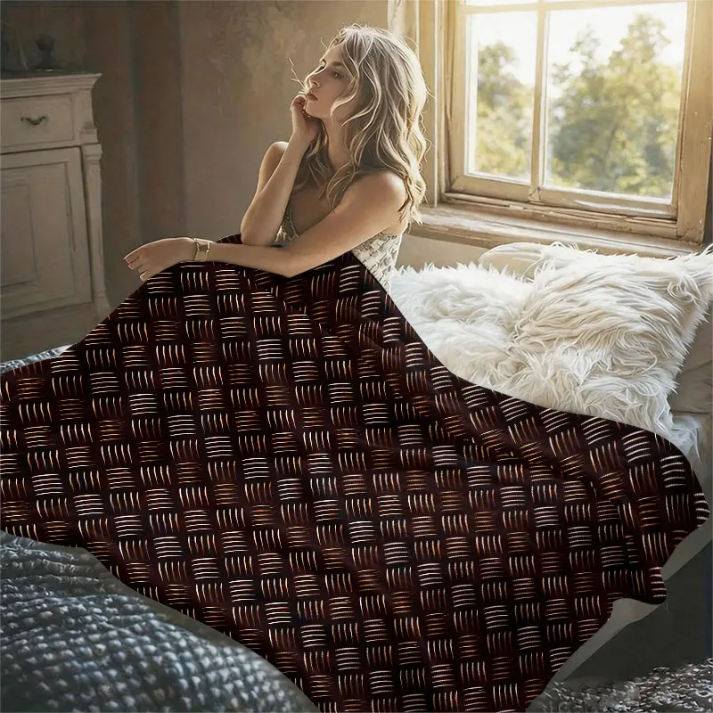 Carbon Fiber Weave Brown Flannel Blanket Perfect for Sofa Office Bed Travel Sleep Read Relax Camping Four Season Use