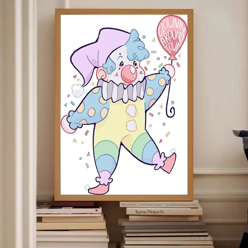 Cute Clown Canvas Wall Art PrintFunny Circus DecorWhimsical Kids Room DecorUnique Home DecorModern Art PrintColorful Wall Hangin