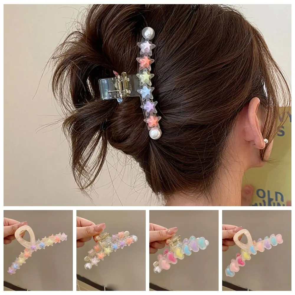 Acrylic Colorful Heart Star Hair Claw Pearl Hair Pins Resin Love Star Hair Clips Claw Clips for Thick Hair Hair Accessories