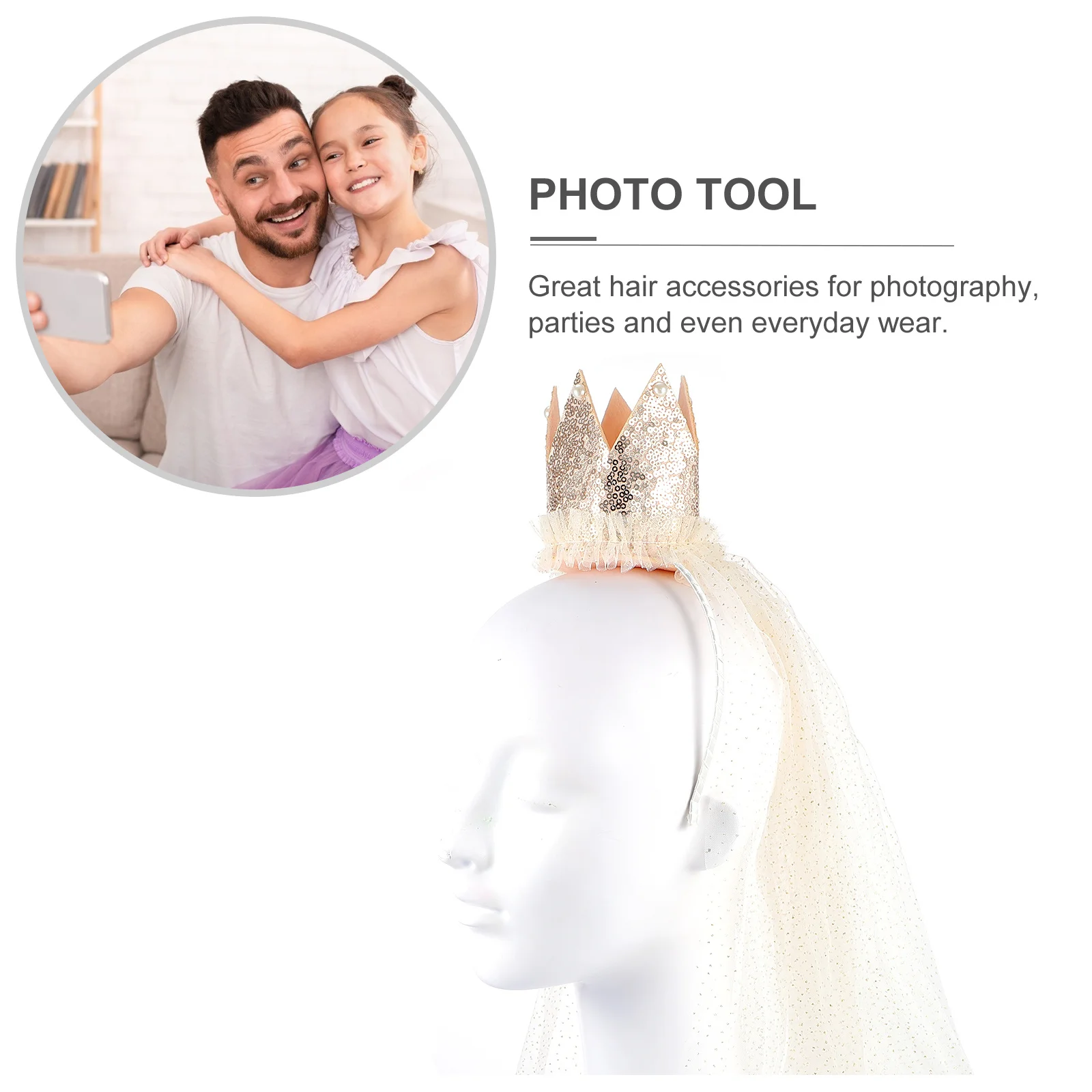 

Children's Shiny Crown Hairband Long Veil Gorgeous Hair Accessory Ideal for Birthday Wedding Festival Photoshoot