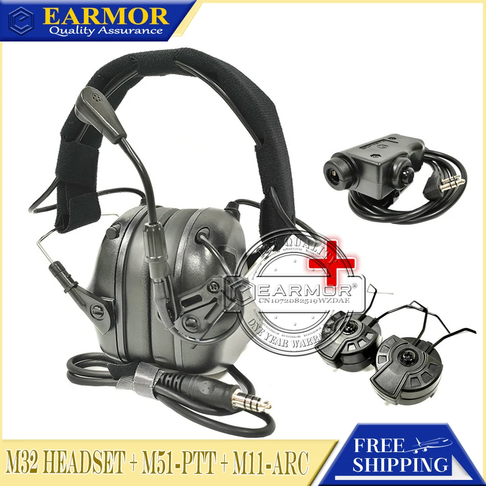 

EARMOR M32 Tactical Headset &amp M51 Kenwood PTT Adapter ARC Rail Adapter Set for Radio Communication Shooting Noise Clearance