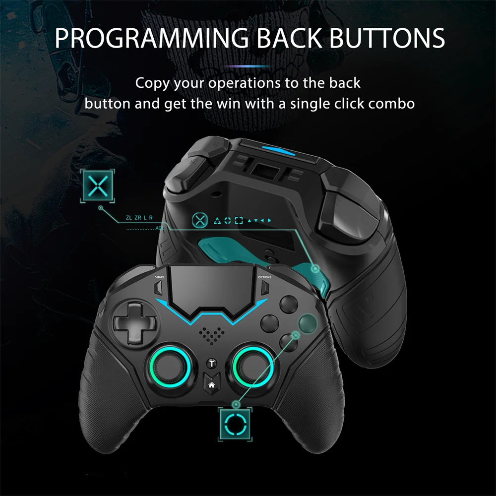 Imagem -05 - Gamepad sem Fio Bluetooth Controlador ne para Ps4 Ps3 ps pc Iphone Bluetooth Controle Remoto Turbo Programável Giroscópio de Eixos Joystick Rgb