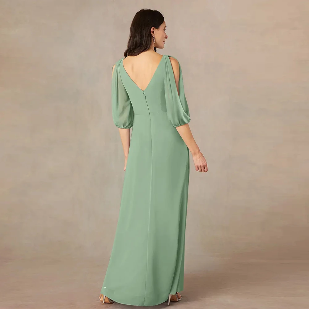 Robes de plage en mousseline de soie pour mère de la mariée, robes de soirée plissées, demi-manches, robe d'été moderne, nouveau, 2024