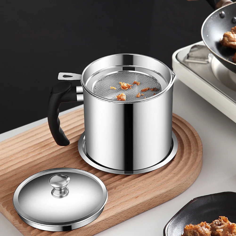 

Stainless Steel Oil Filter Pot Grease Container Strainer Kitchen Oil Storage Holder Thickened H Dispenser Oiler