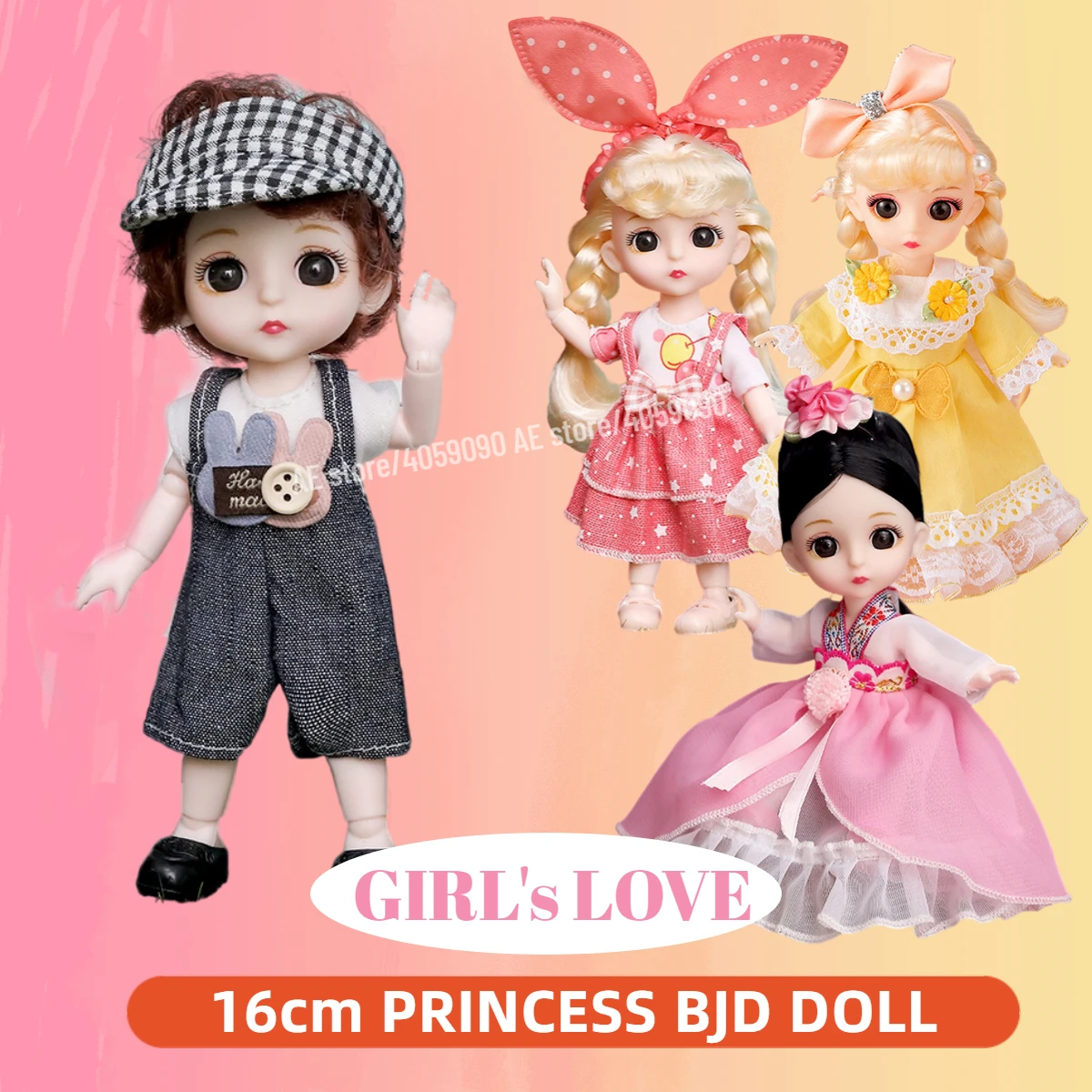 16cm Lolita BJD Doll with Clothes and Shoes 1:12 Movable Joints Princess Cute Sweet Face Action Figure Gift Child Kid Girl Toy