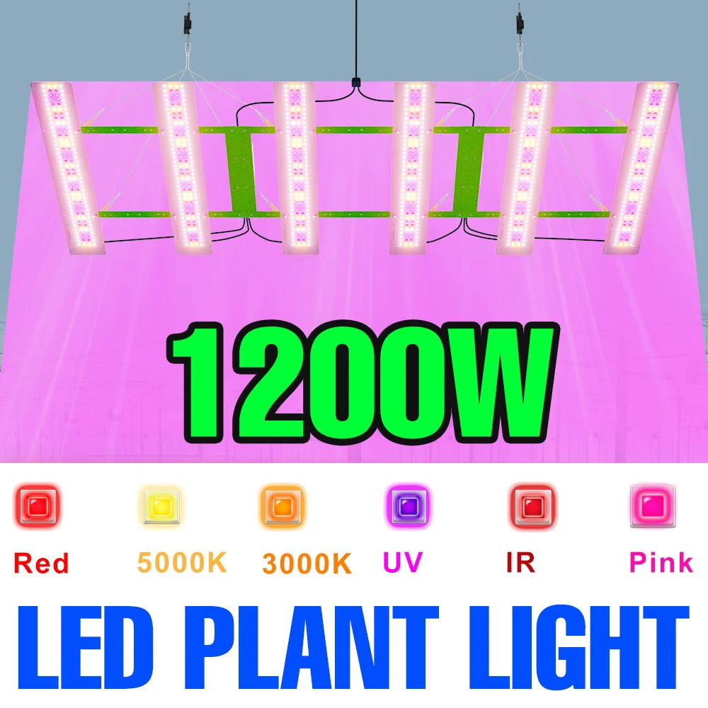 

Светодиодный фитосветильник 1200 Вт, полный спектр, квантовая панель, для растений, овощей, с ИК и УФ, для теплиц, выращивания цветов, AC100-277V