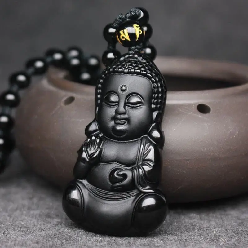 Natural Obsidian Baby Buddha Pendant Sakyamuni Doll Buddha Crystal Jewelry Unisex