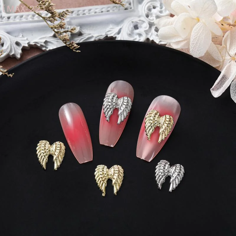 〔MAX-22〕2 Pack Angel Wings Metal Nail Art Charms Gold Silver Decoration For Manicure DIY 3D Rhinestone Sparkly Parts