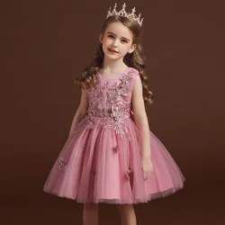 Fashion Flower Girl Dresses for Weddings Lace Mesh Sleeveless Girl Evening Gown Summer Girls Party Dress  3-13 Years