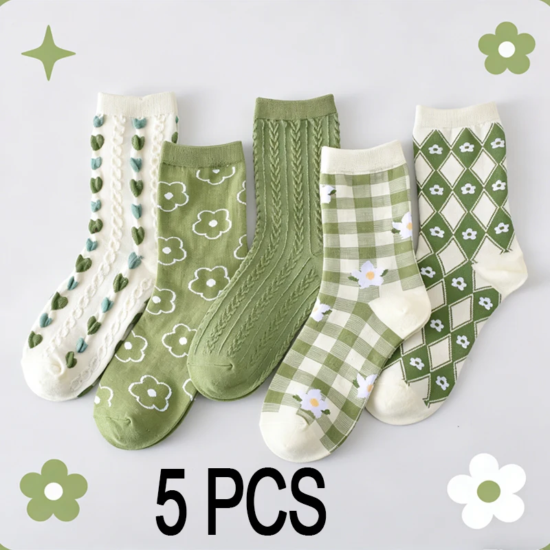 5 Pairs of for Women Three-Dimensional Relief Flower Mid Tube Socks for Spring Summer Freshness Can Be Matched Freely Socks