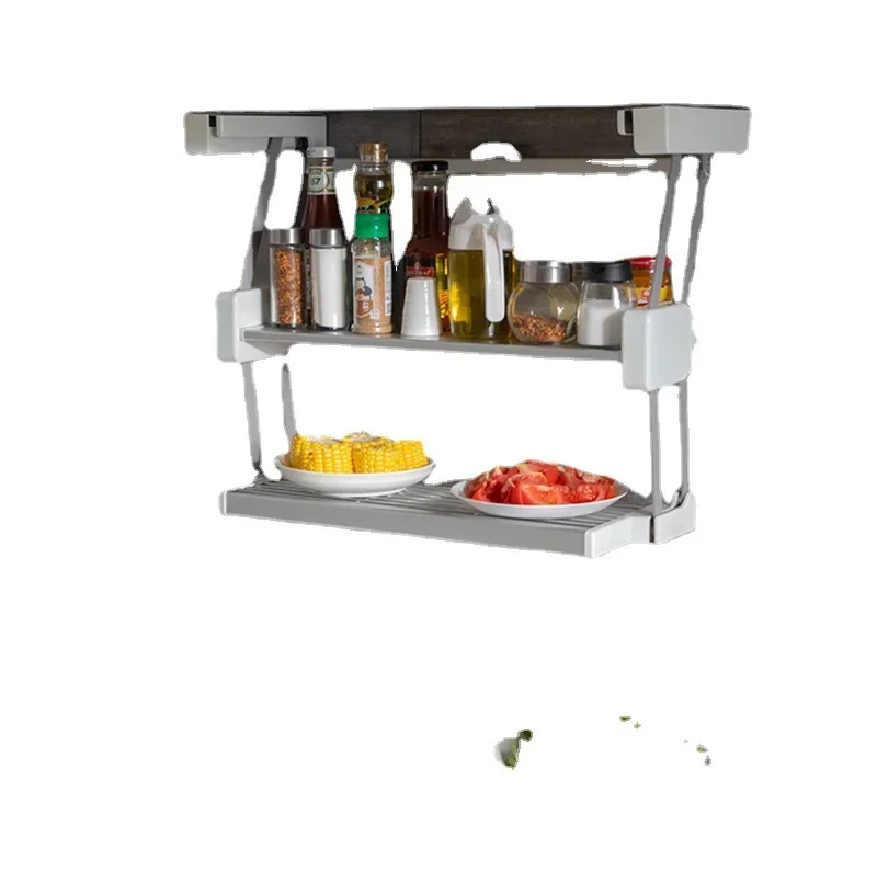 Kitchen rack hanging cabinet pull-down folding storage rack dishes seasoning storage