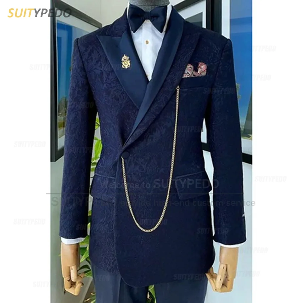 

Tailor-made Men Suit Sets Wedding Gala Grooms Mariage Classic Slim Fit Jacquard Costumes Evening Dinner Luxury Blazer Pants 2Pcs