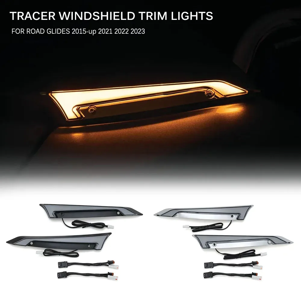 For Harley CVO Road Glides Special 2015+UP 2023 2022 2021 NEW Motorcycle Chrome/Black Tracer Windshield Trim Lights