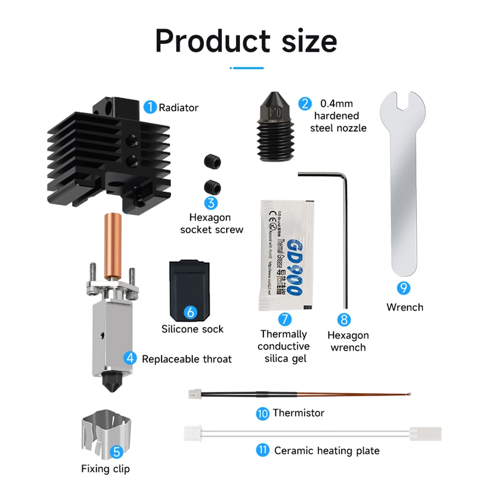 Upgraded Extruder Hotend Kit V2.0 for Bambu Lab X1C P1P Extrusion Head 0.4mm Hardened Steel Nozzle Ceramic Heater for Filament