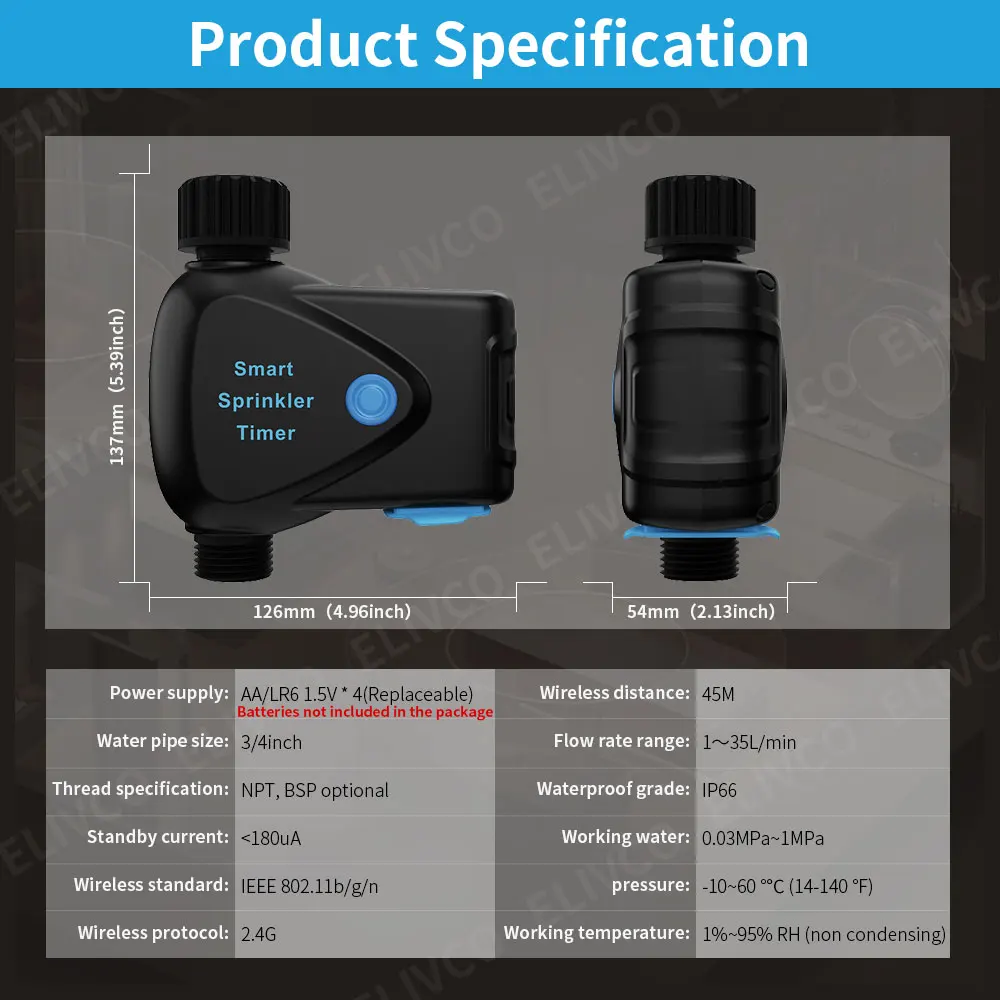 Tuya WiFi Smart Water Device with built-in metering, timing, remote control, smart water valve, automatic garden watering system