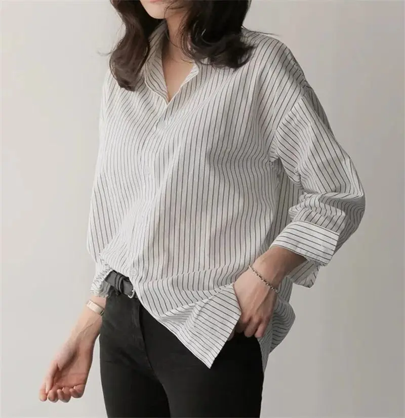 Striped Blouses blusas Summer Shirt for Women Lapel Long Sleeve Shirt Tops Ladies Loose Buttons Blouse ropa de mujer ofertas